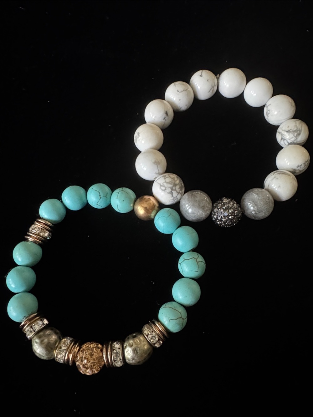 Set of Two Stone Bracelets with Rhinestone Accents